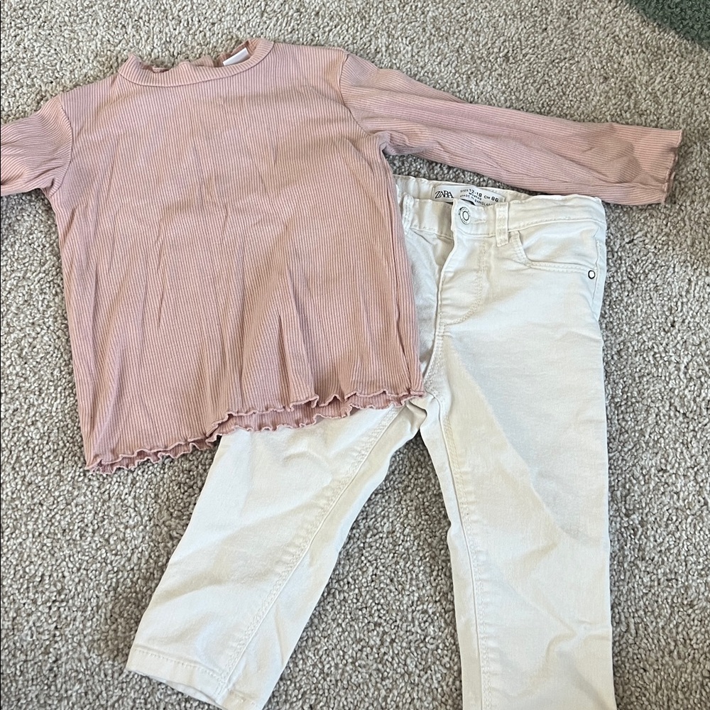 Zara Blush Pink Top and Cream Pants Set